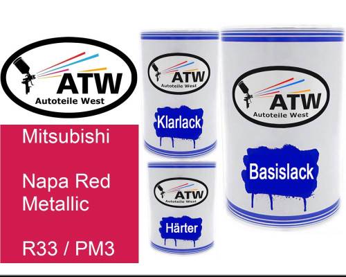 Mitsubishi, Napa Red Metallic, R33 / PM3: 500ml Lackdose + 500ml Klarlack + 250ml Härter - Set, von ATW Autoteile West.